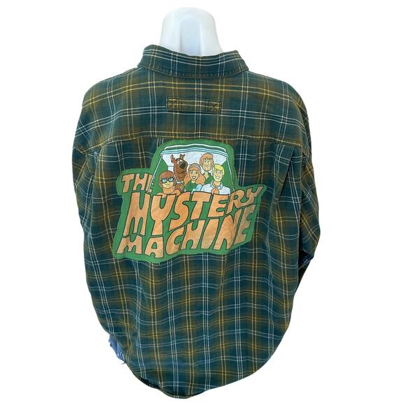 CheekyMontana Tops - Scooby Doo Plaid Flannel Shirt XL Oversize Upcycle Unique Mystery Machine Unique